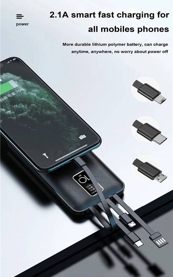 10000 mAh Fast Charge Power Bank With LED Screen