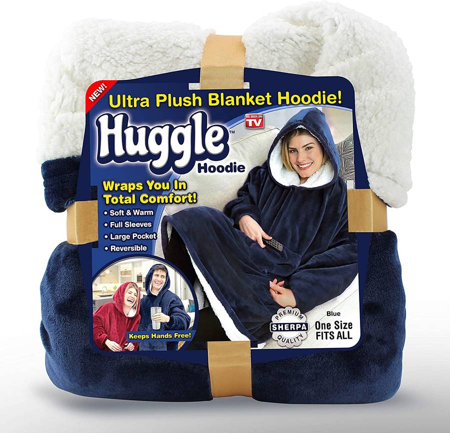 Huggle Hoodie Ultra Plush Blanket Sherpa Hoodie - BLUE