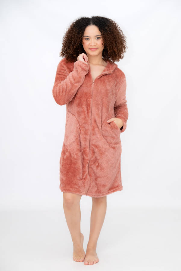 Juliet Zip-Up Sherpra Huggle Hoodie Winter Gown With Deep Pockets Blush