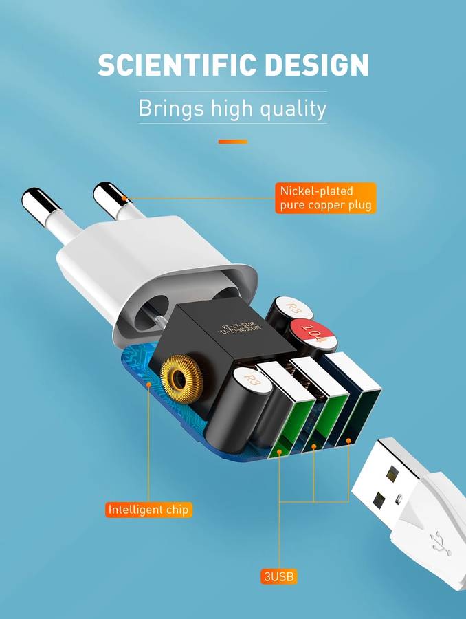 LDNIO 15.5W 3USB Travel Smart Fast Charger 3.1A With Cable Type C