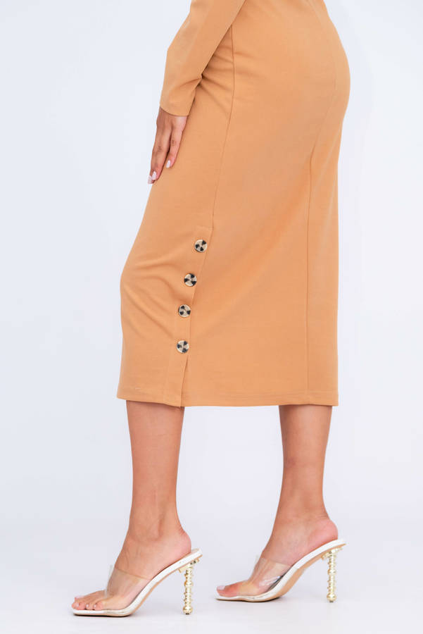 Danna Classic Mid Lenght Long Sleeve Dress Tan