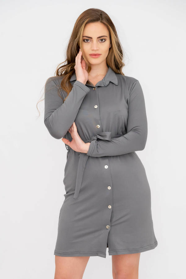 Haylee Long Sleeve Button Down Shirt Dress