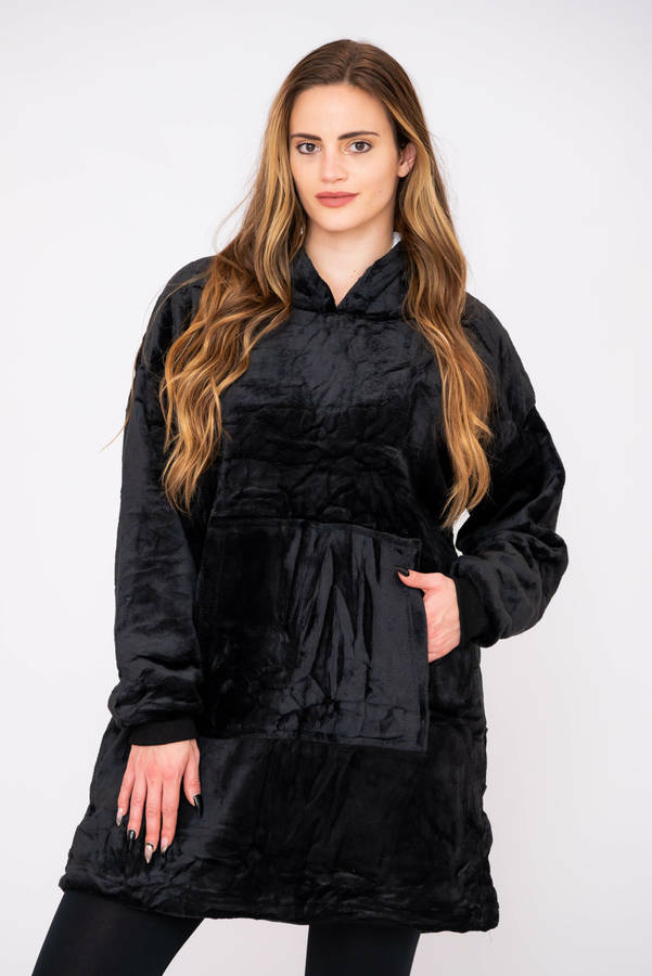 Huggle blanket Hoodie, Ultra Plush Blanket - One Size fit all - Black