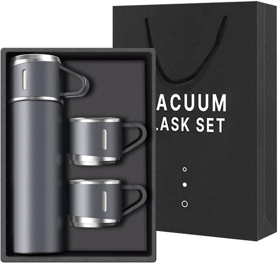 Thermos Vacuum Double Wall Of Stainless Steel Flask Set With 3 Cups 500ml