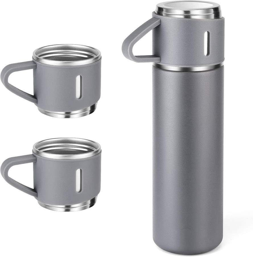 Thermos Vacuum Double Wall Of Stainless Steel Flask Set With 3 Cups 500ml