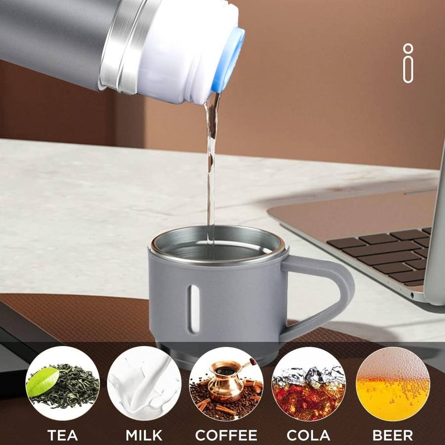 Thermos Vacuum Double Wall Of Stainless Steel Flask Set With 3 Cups 500ml