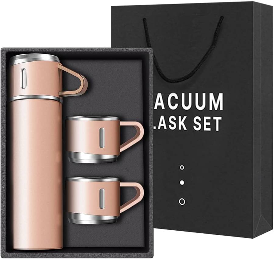 Thermos Vacuum Double Wall Of Stainless Steel Flask Set With 3 Cups 500ml