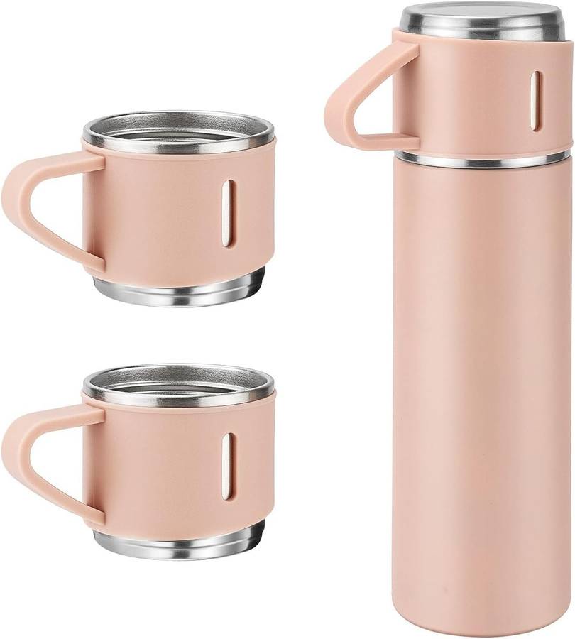 Thermos Vacuum Double Wall Of Stainless Steel Flask Set With 3 Cups 500ml