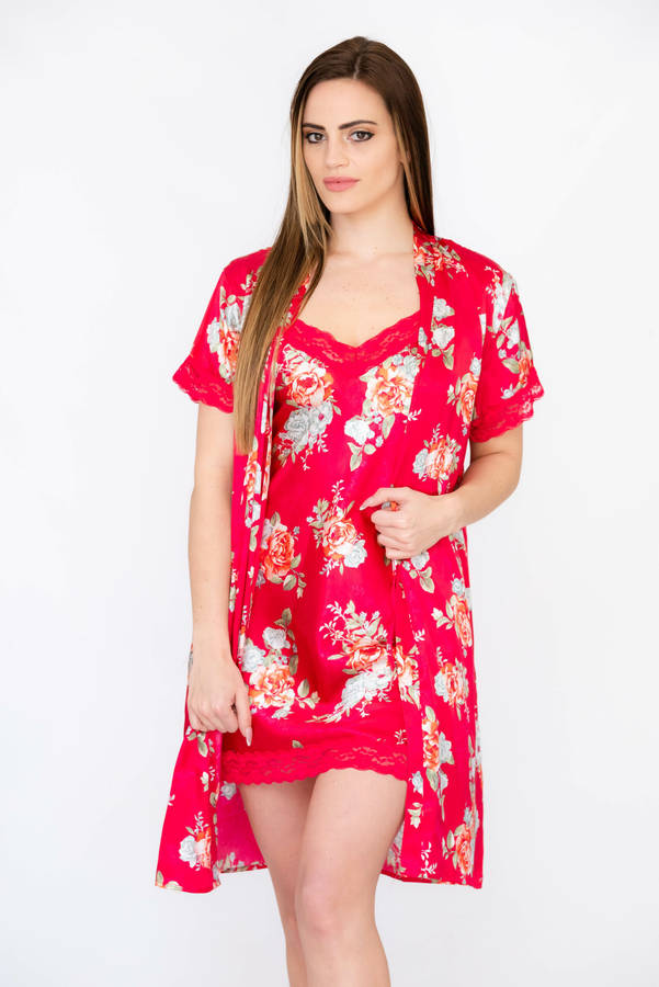 Royal Satin Negligee & Gown Pyjama 2 Pc Set