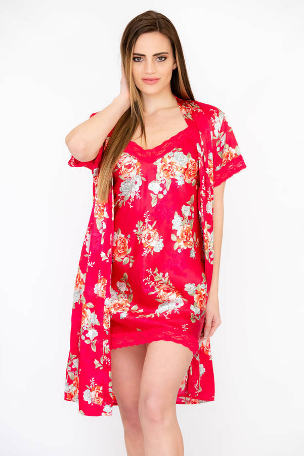 Royal Satin Negligee & Gown Pyjama 2 Pc Set