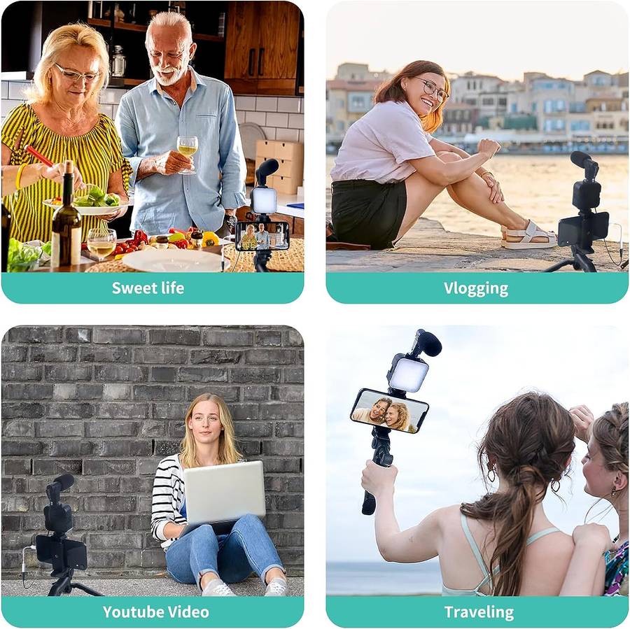 Vlogging Camera Kit With LED Light, Mic &amp; Phone Adaptors