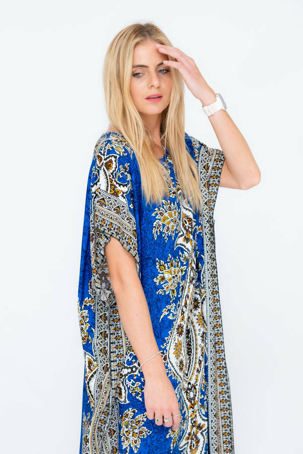Athena Cotton Kaftan Short Sleeve Full Length Maxi Dress