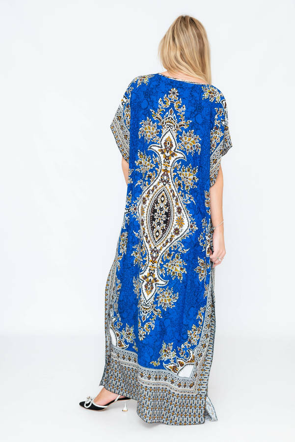 Athena Cotton Kaftan Short Sleeve Full Length Maxi Dress