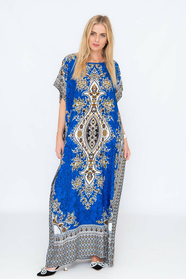 Athena Cotton Kaftan Short Sleeve Full Length Maxi Dress
