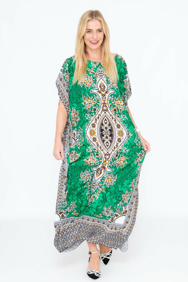 Athena Cotton Kaftan Short Sleeve Full Length Maxi Dress