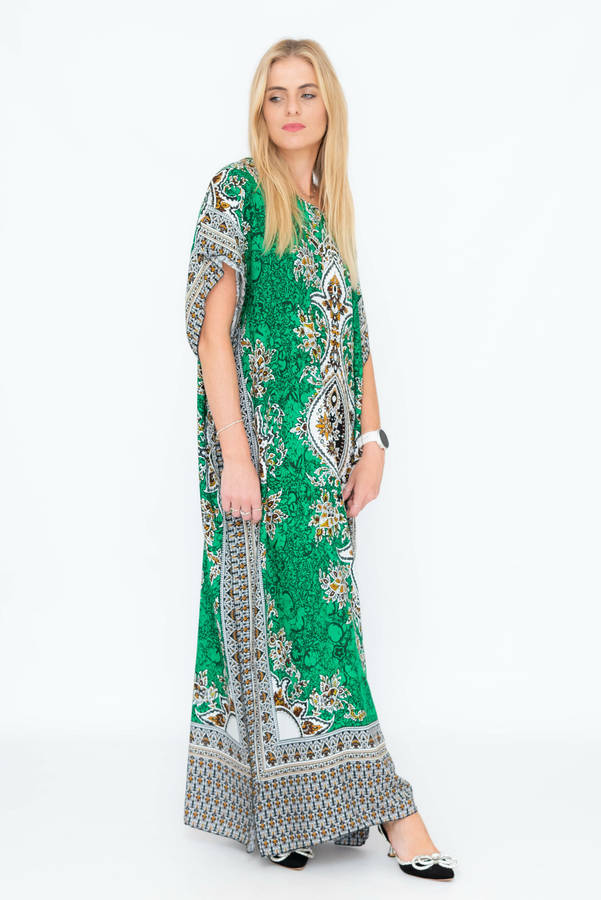 Athena Cotton Kaftan Short Sleeve Full Length Maxi Dress