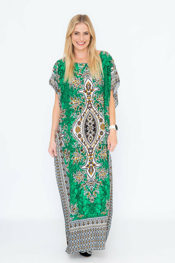 Athena Cotton Kaftan Short Sleeve Full Length Maxi Dress