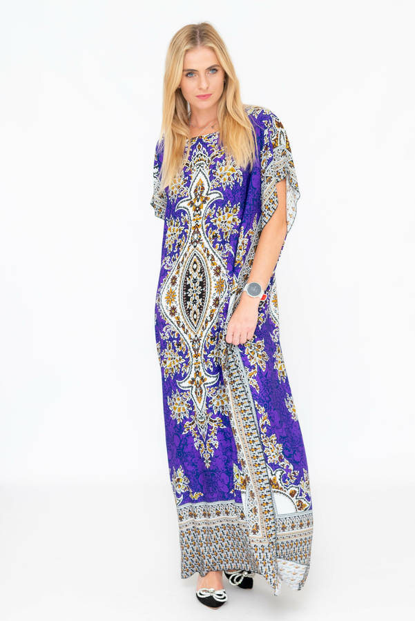 Athena Cotton Kaftan Short Sleeve Full Length Maxi Dress
