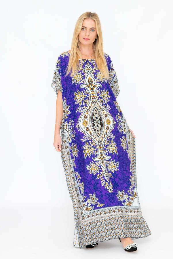 Athena Cotton Kaftan Short Sleeve Full Length Maxi Dress