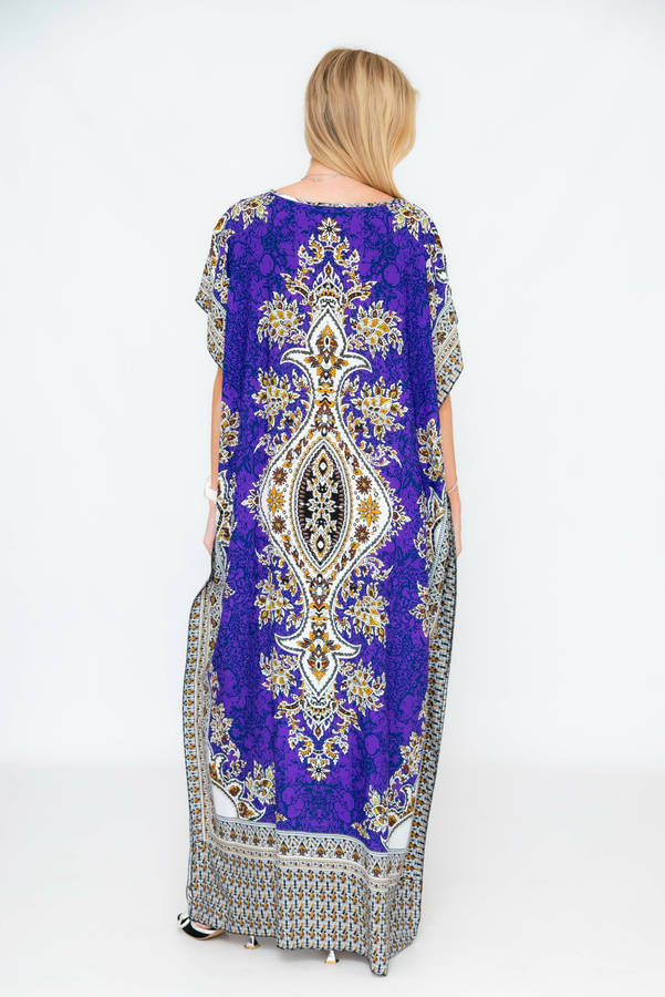 Athena Cotton Kaftan Short Sleeve Full Length Maxi Dress