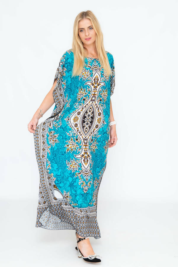 Athena Cotton Kaftan Short Sleeve Full Length Maxi Dress