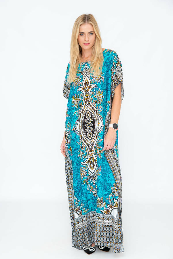 Athena Cotton Kaftan Short Sleeve Full Length Maxi Dress