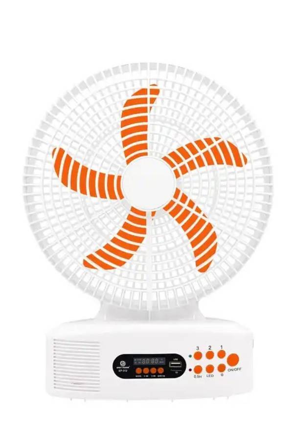 Smart 12 Inch Rechargeable Portable Table Fan with Built-in Speaker, LED Light, FM Radio, Powerbank