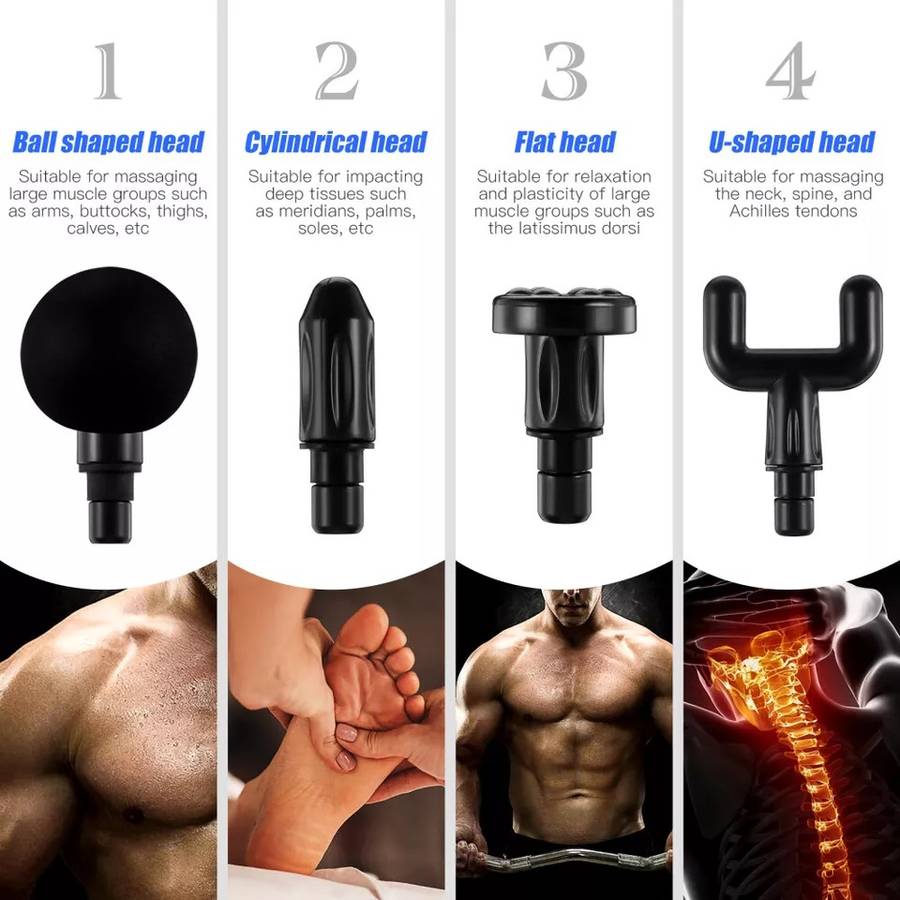 Deep Tissue Percussion Massage Gun Pain Relief Muscle Massager With 4 Heads