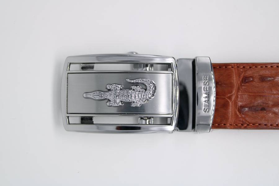 Silver Crocodile Belt Buckle  Auto-Lock Designer Buckle for Leather Belts