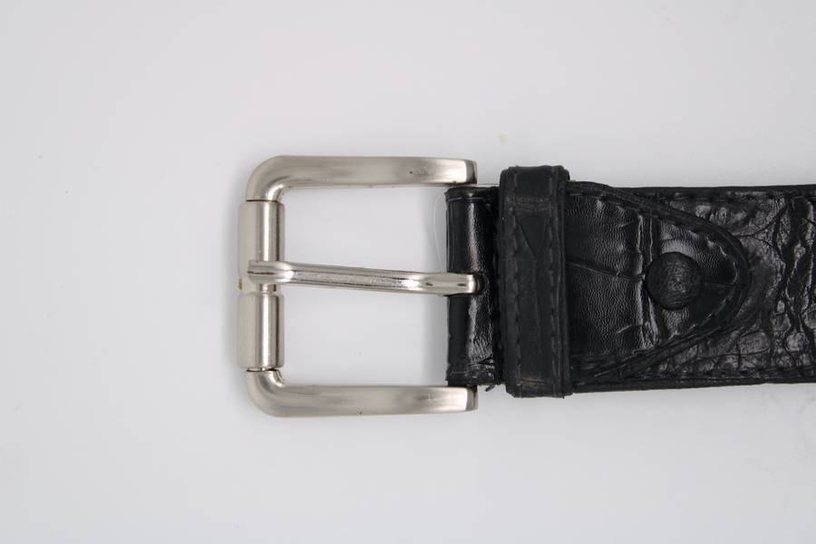 Genuine Crocodile Leather Belt  Classic Silver-Tone Buckle & Handcrafted Finish