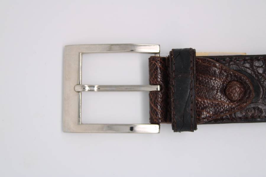Genuine Crocodile Leather Belt  Classic Silver-Tone Buckle & Handcrafted Finish