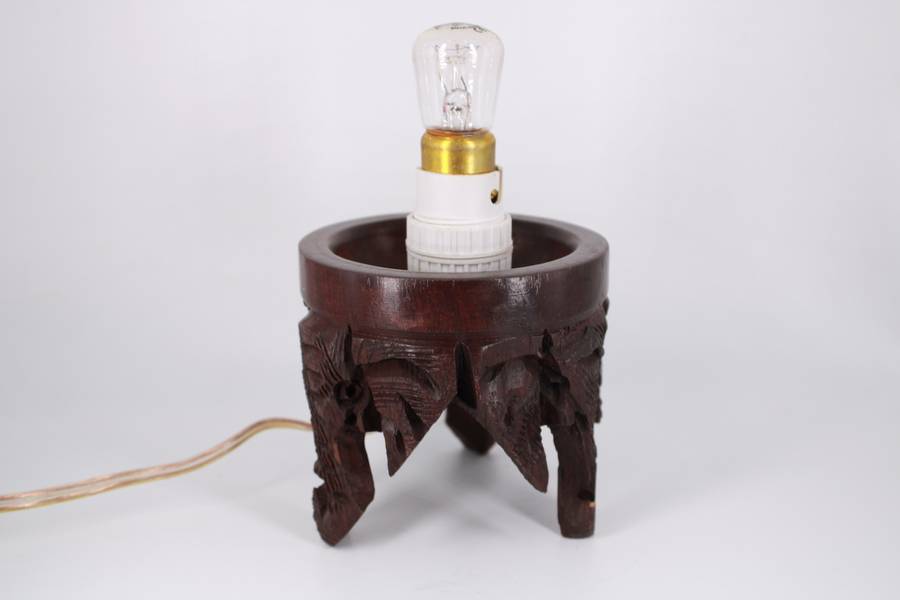Handcrafted Wooden Light Holder  Tripod Base with Carved Details