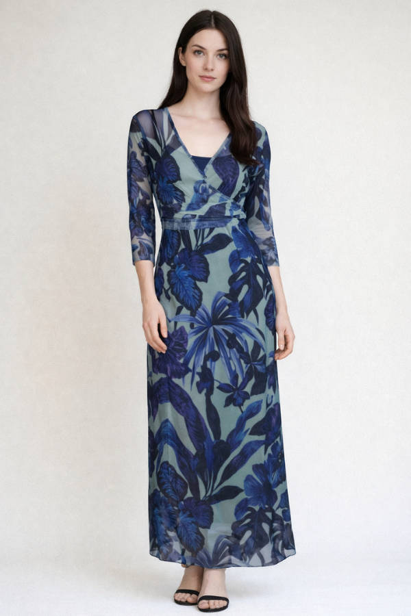 Indigo Leaves Empire Dress