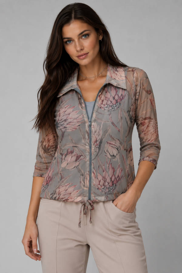 Pink Protea Zipper Top
