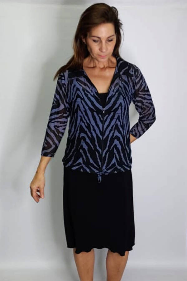 Blue Zebra Zipper Top