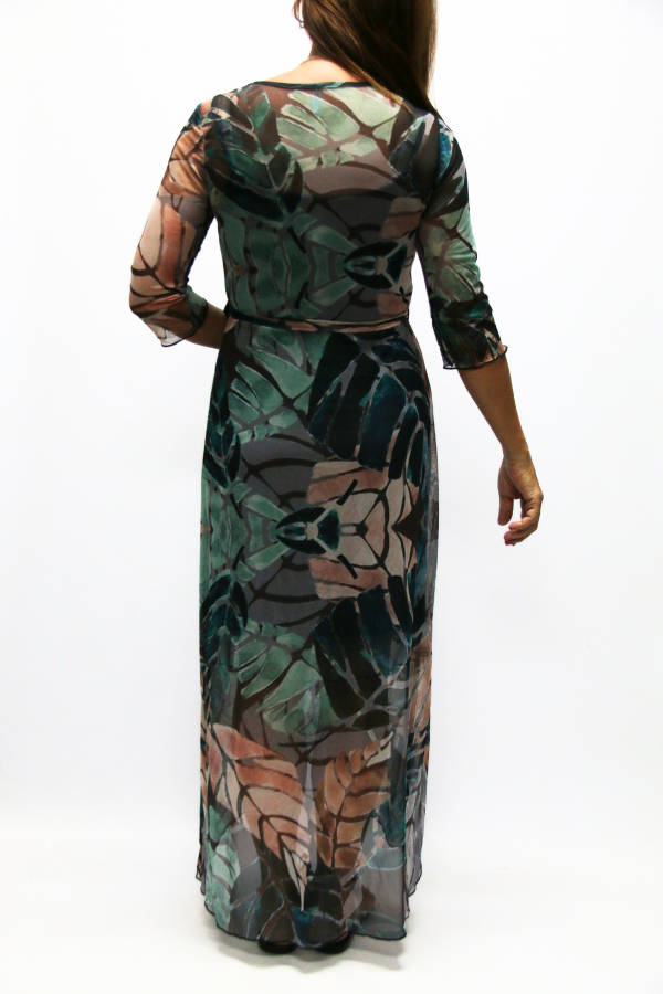 Metalic Leaves Wrap-around Dress