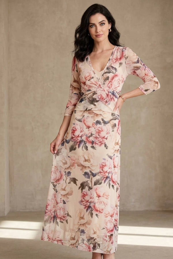Cream Peony Paradise Empire Dress
