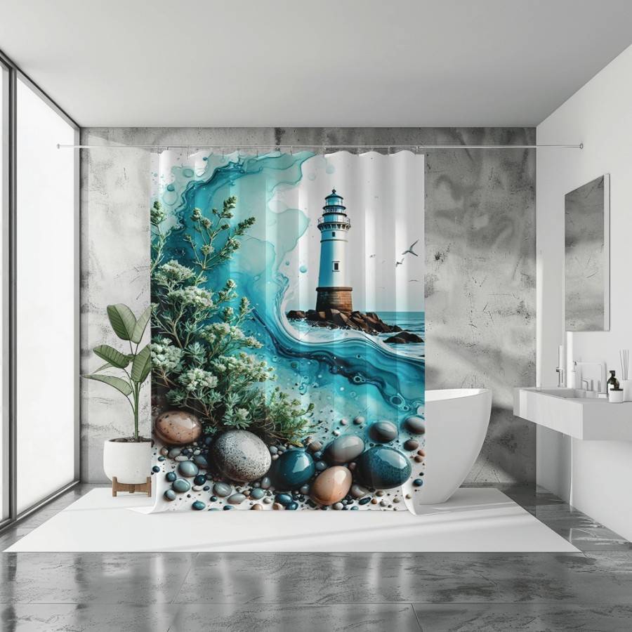 Lighthouse at sea Shower Curtain