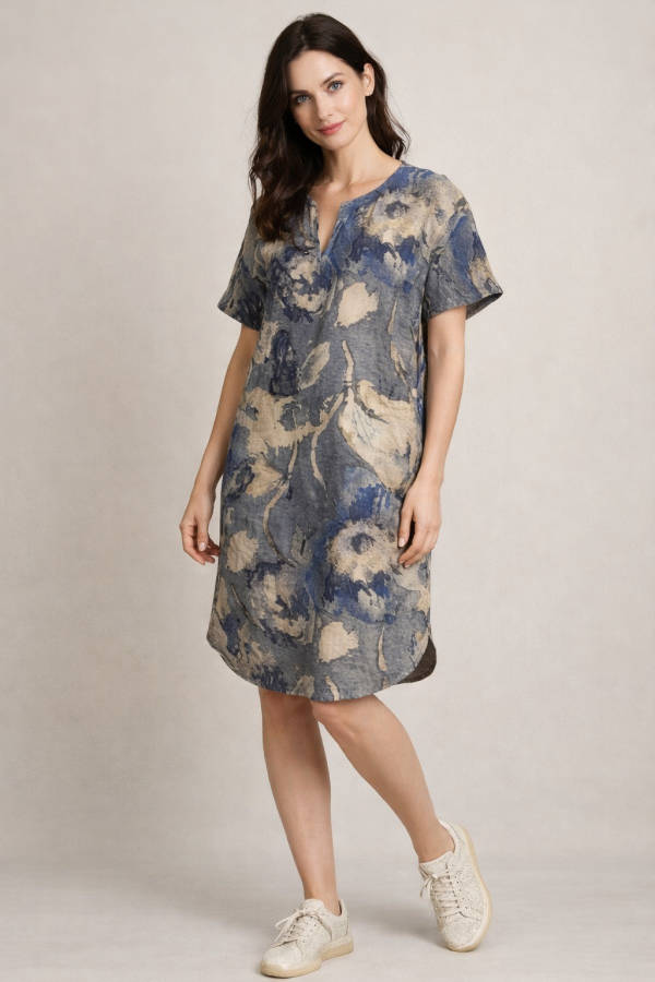 Blue Tan Shift Dress- Small