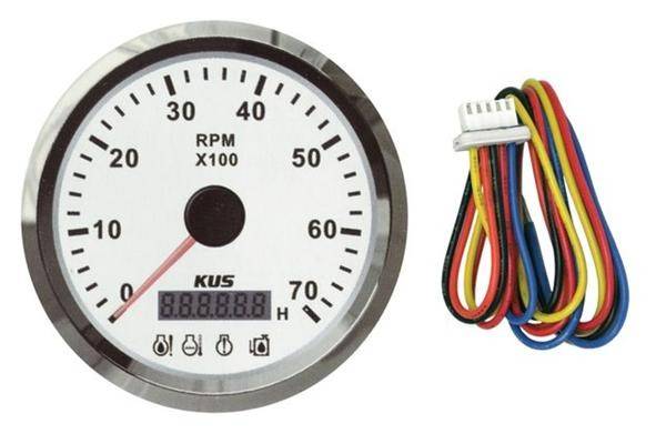 Tachometer with 4 Led Warning Functions - White