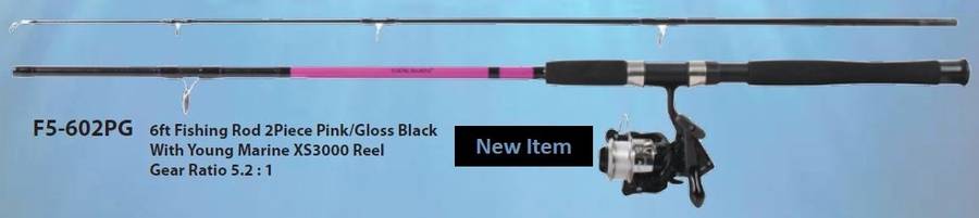 6ft 2 Piece Fishing Rod Pink / Gloss Black with XS3000 Reel