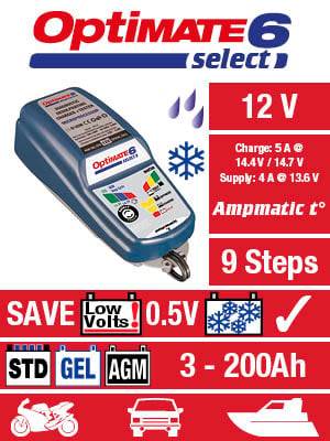 OptiMate 6 Select TM-190 (9-Step Automatic 12V 5A Battery Charger (3 - 240 Ah), Battery Saving Charg