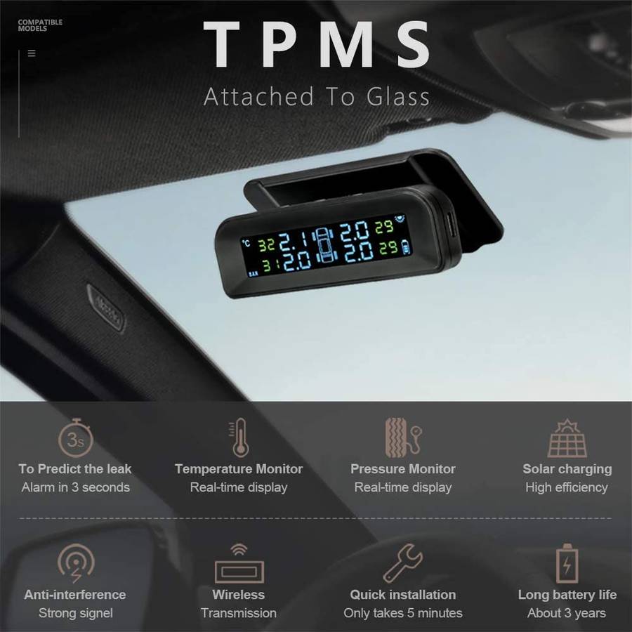 Wireless Car TPMS (Tyre Pressure Monitoring System) - External Sensors (Solar Powered &amp; Winds...