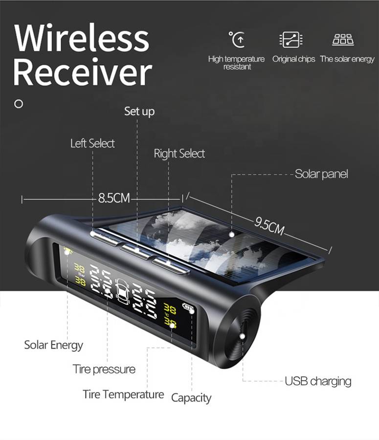 Wireless Car TPMS (Tyre Pressure Monitoring System) - External Sensors (Solar Powered)