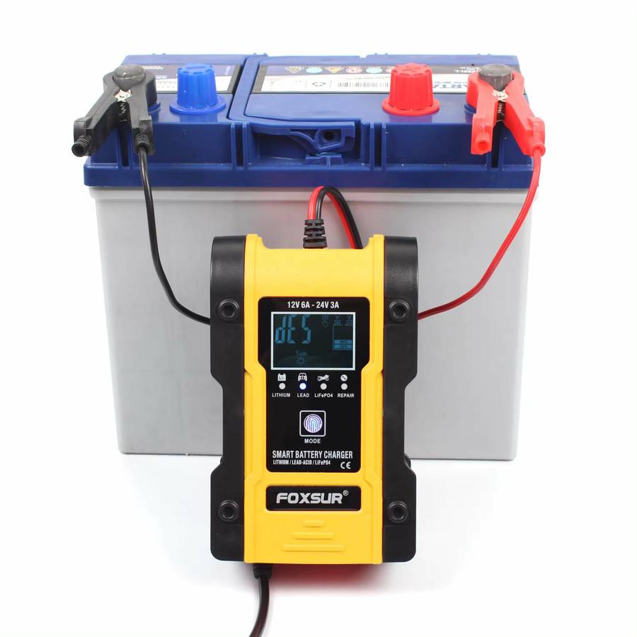 Car Battery Charger 12V 24V, 6A 12.6V Lithium Battery Charger & Maintainer, 7-Stage Car & Motorcy...