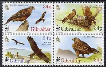 Gibraltar 1996 WWF - The Red Kite perf set of 4 in se-tenant block unmounted mint, SG 784-7