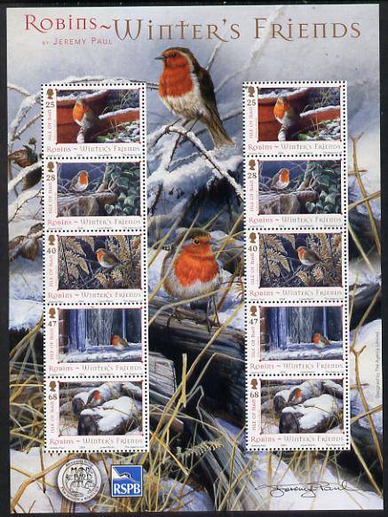 Isle of Man 2004 Robins - Winter's friends perf sheetlet containing two sets of 5 unmounted mint as