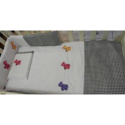 Linen - Large Cot - Black Gingham