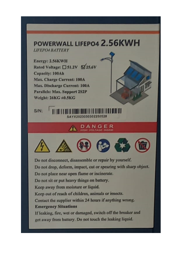 BU024B ESENER - Battery Lithium Iron LifePO4 24 Volt  2.56KWH 100Ah. Rack Mount