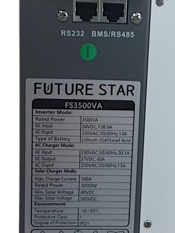 ADJ120C Solar Combo Kit -F.Star 3KW Hybrid Inverter.NENERGY 2.4KW  Lithium Batt..3x555W Solar Panels